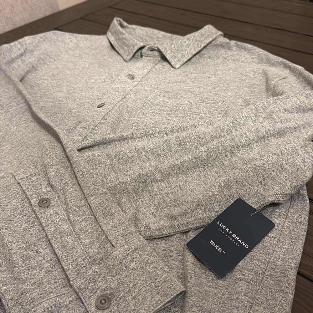 Lucky Brand Tencel Knit Shirt Top Men Sz Large Gray - Picture 4 of 7